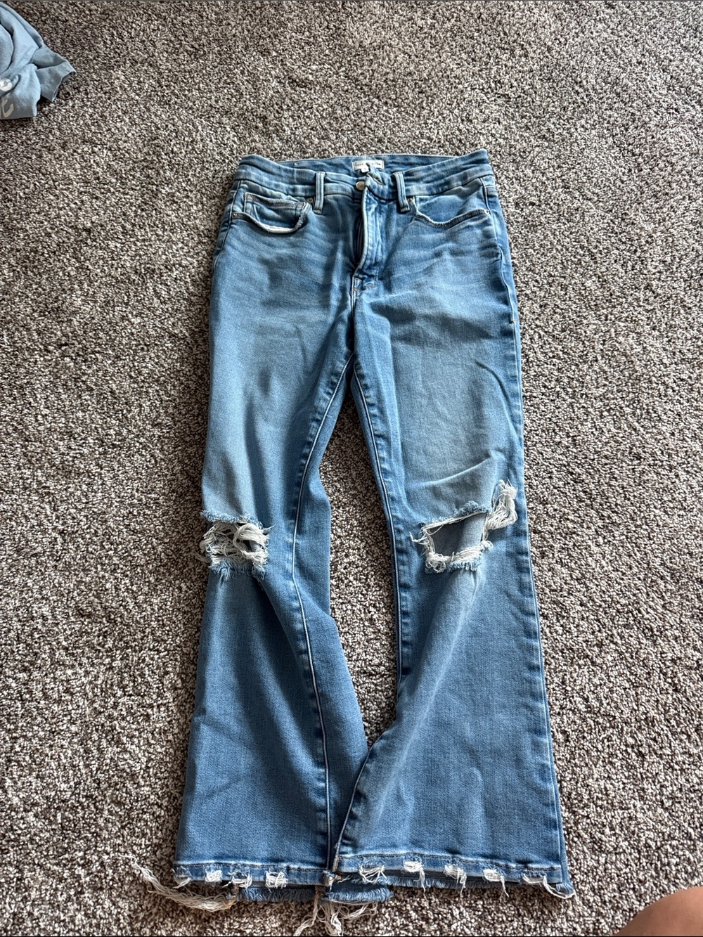 Good American Light Blue Distressed Flare Jeans